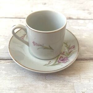 Vintage Teacup & Saucer Set Purple Flowers White Ceramic Cup Plate China